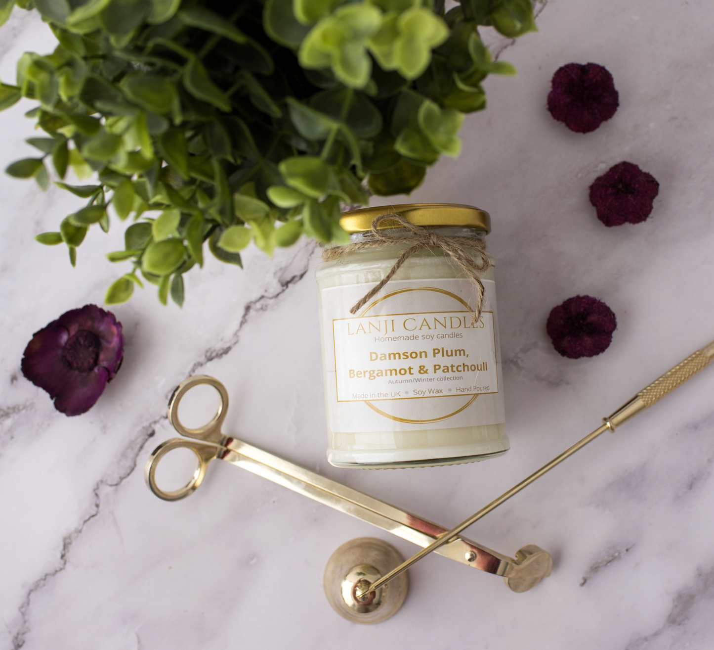 Damson Plum, Bergamot & Patchouli Scented Soy Wax Candle