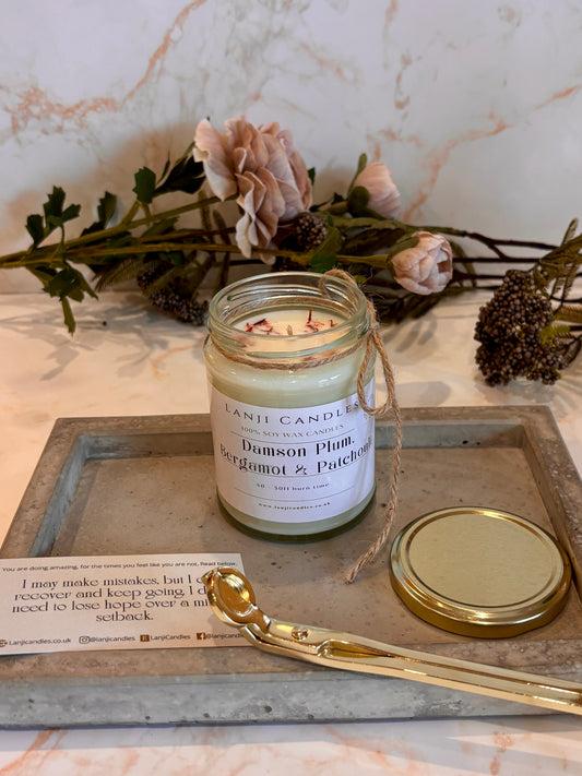 Damson Plum, Bergamot & Patchouli Scented Soy Wax Candle