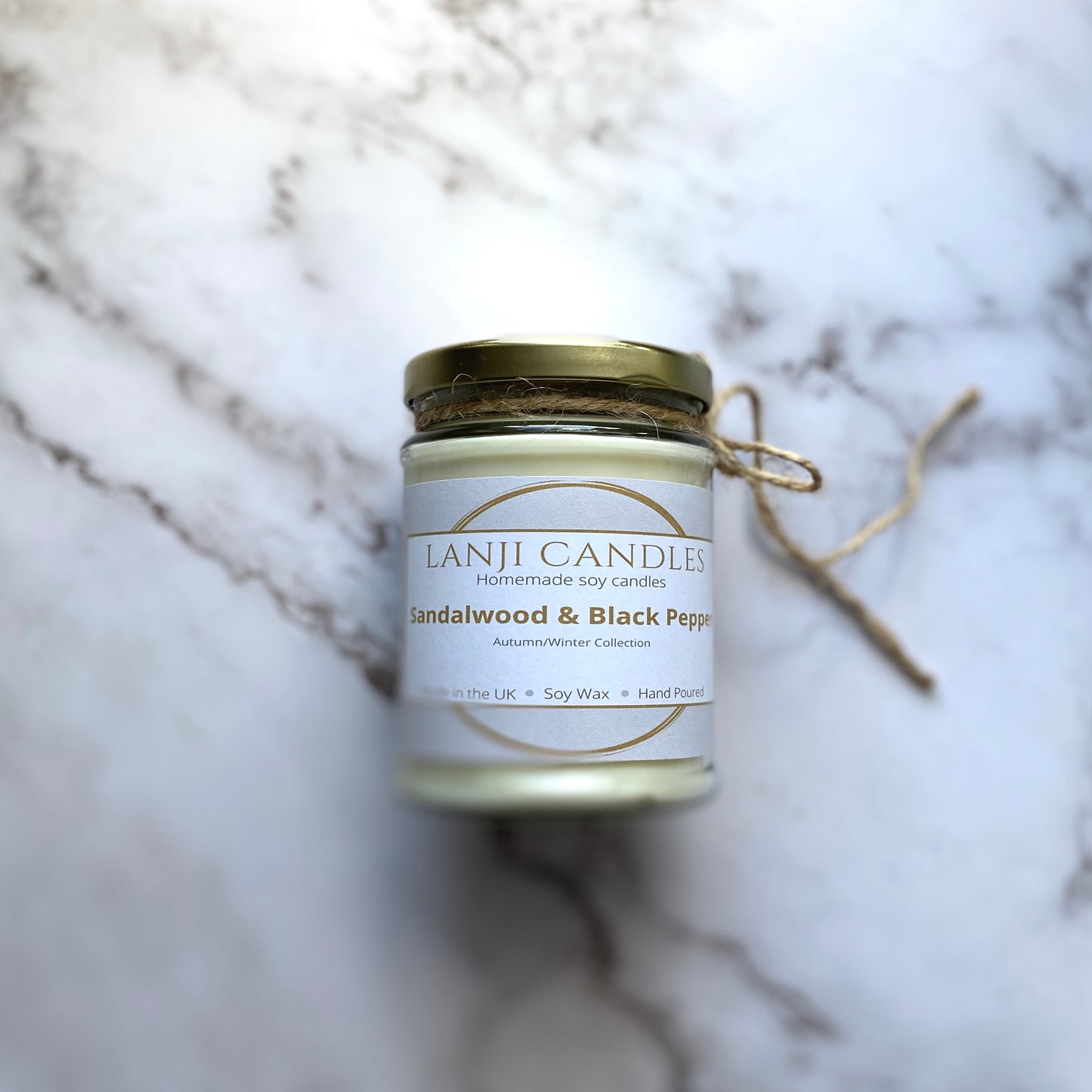 Sandalwood & Black Pepper Scented Soy Wax Candle. - Lanji Candles