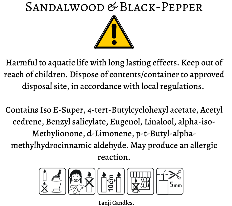Sandalwood & Black Pepper Scented Soy Wax Candle. - Lanji Candles