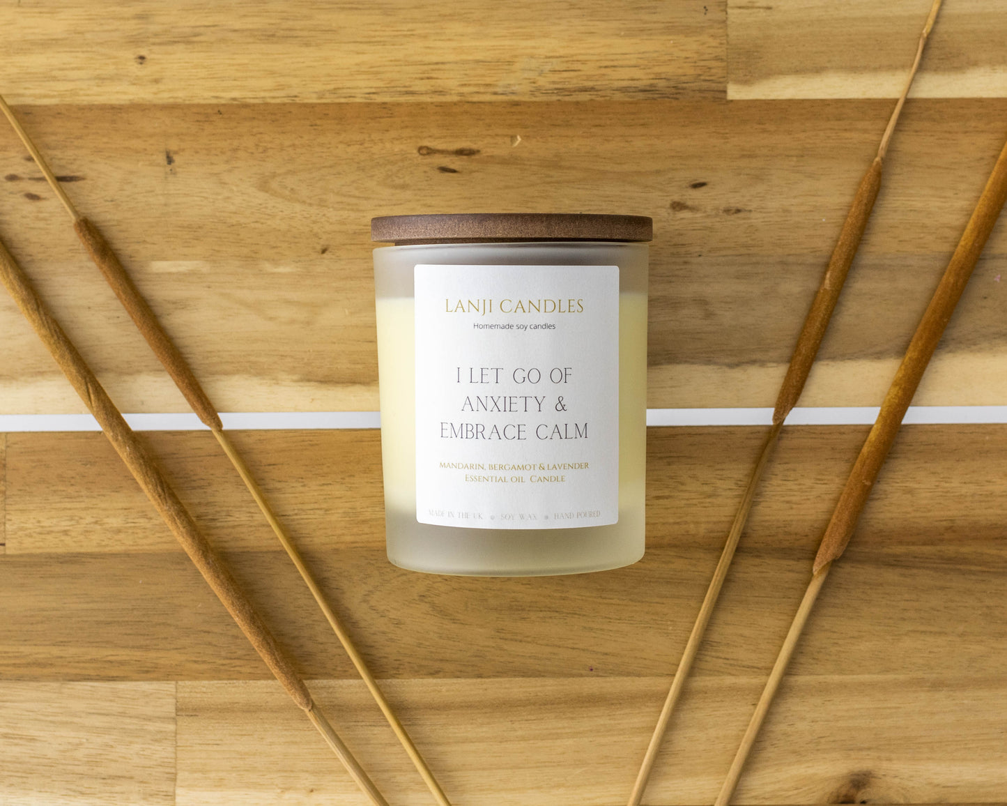 Embrace Calm Essential Oil, Affirmation Wooden Wick Candle