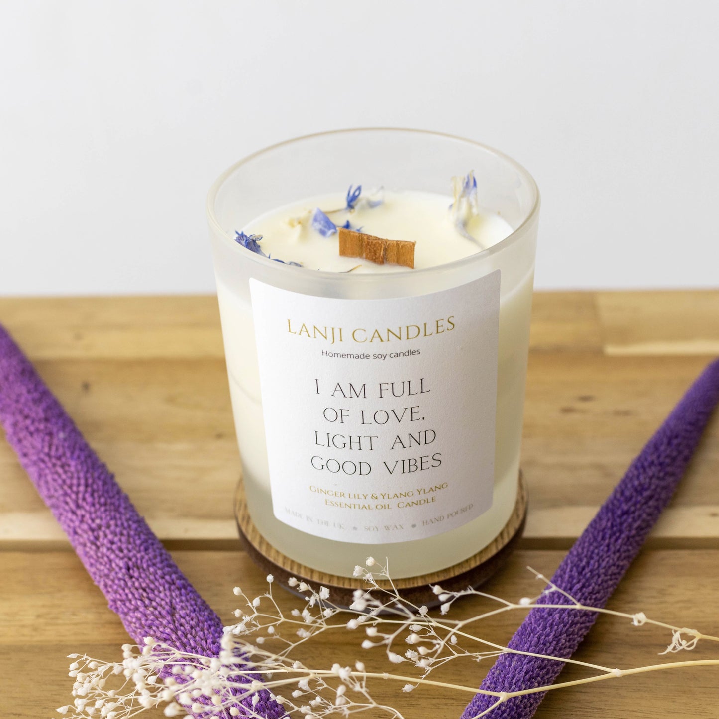 Good Vibes Essential Oil, Affirmation Wooden Wick Candle