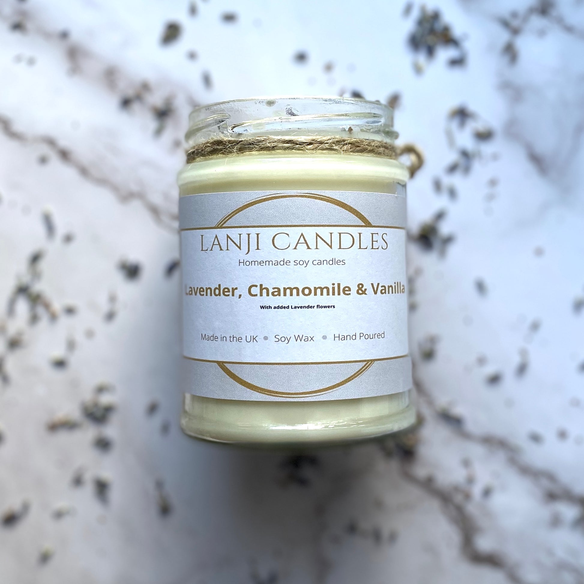 Lavender, Chamomile & Vanilla scented soy wax candle - Lanji Candles
