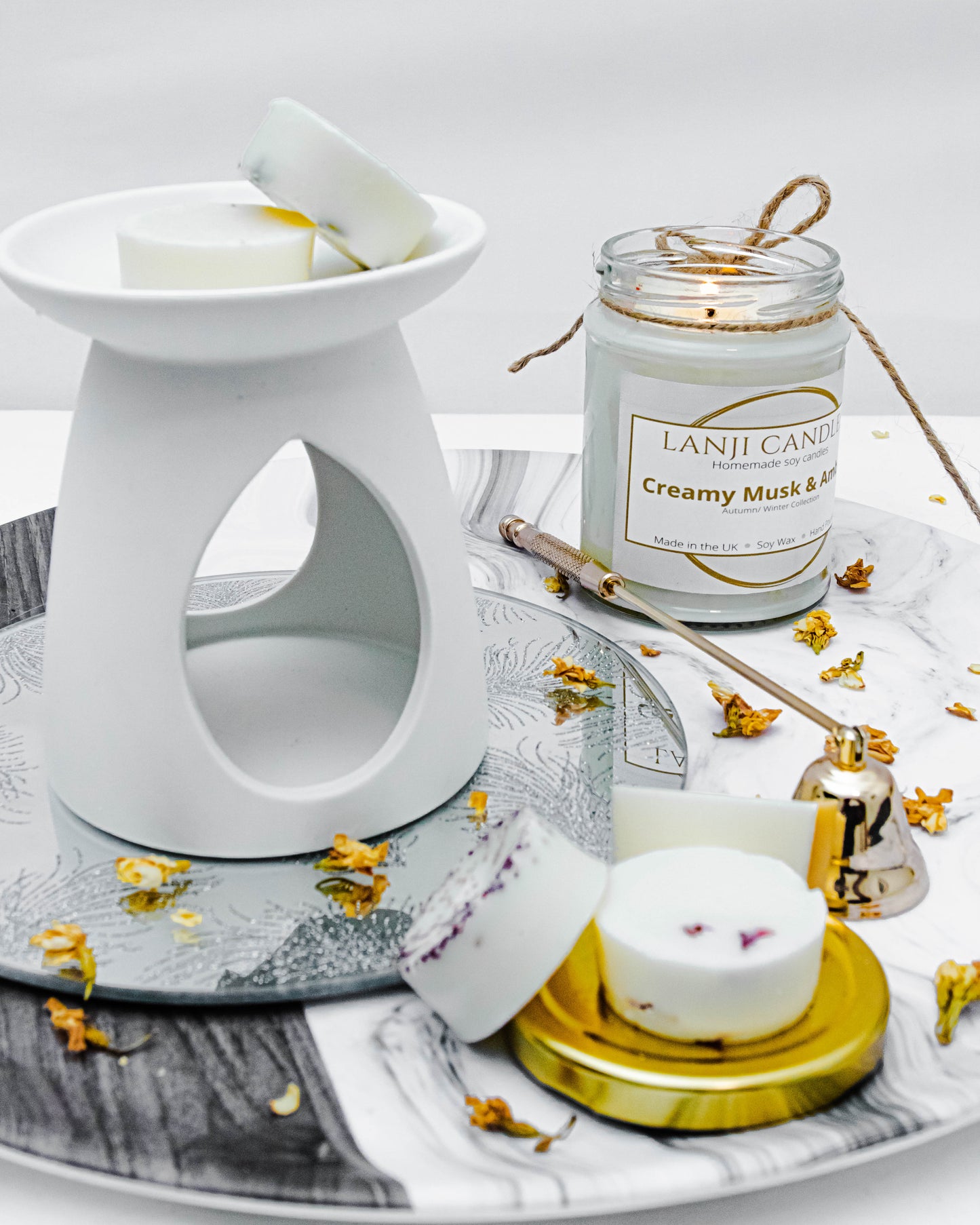 The Samfya Burner | Ceramic White Wax Melt Burner - Lanji Candles