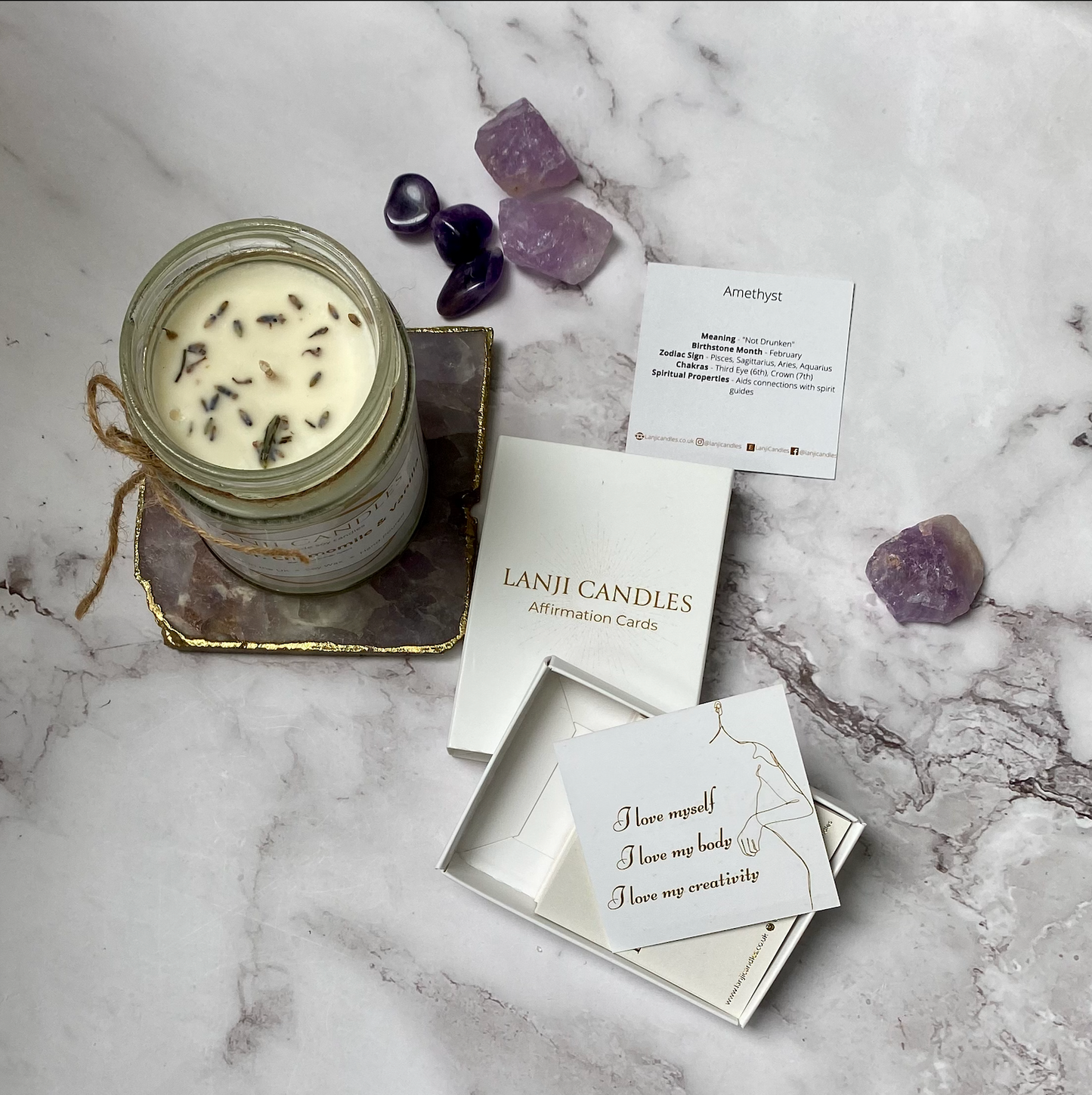 Affirmation Card Pack With Crystal - Lanji Candles